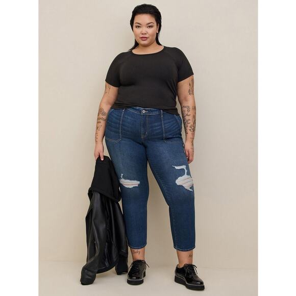 NWT Torrid Rib Crew Neck Raglan Crop Tee Black 5X - Picture 2 of 10